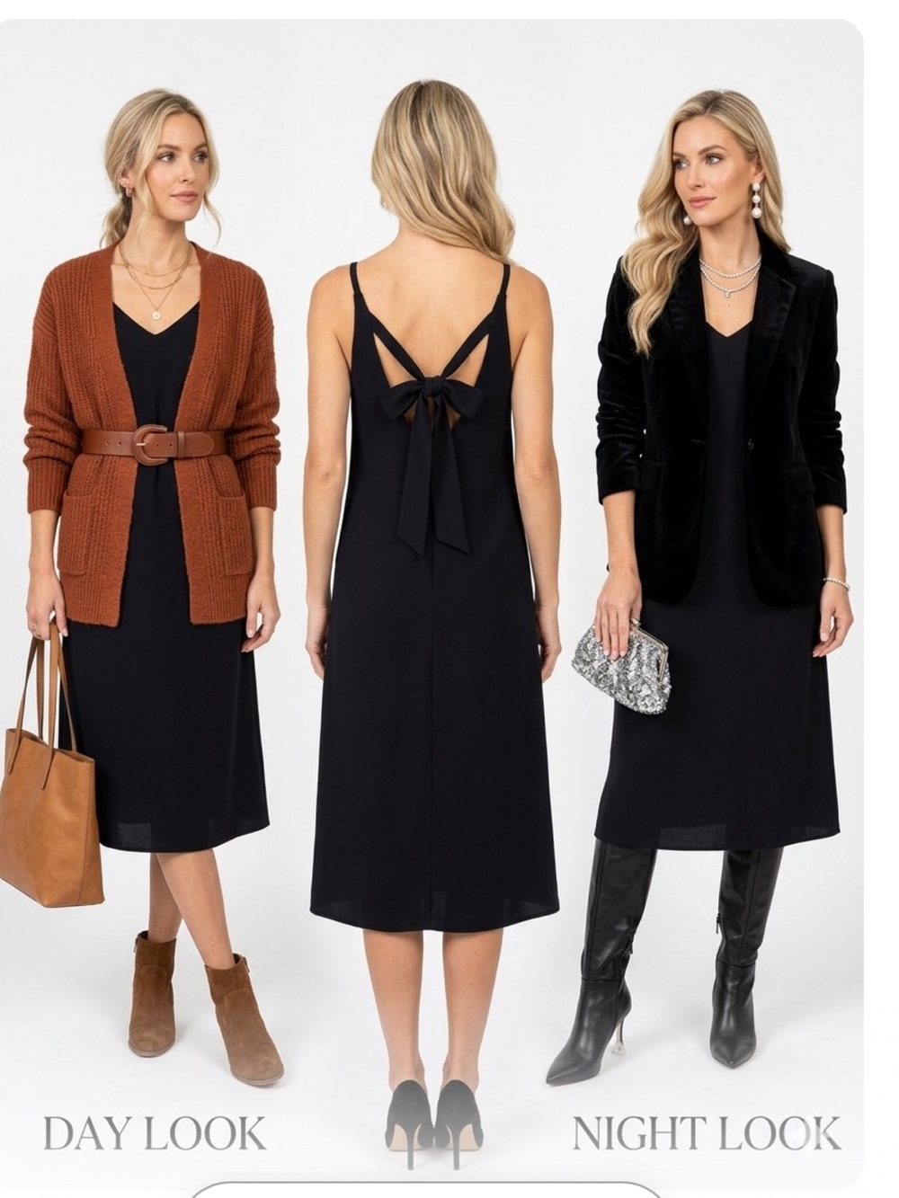 Black V-Neck gorgeous Spaghetti Strap Midi Dress with a Bow in the back